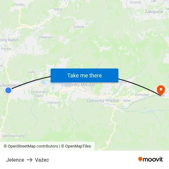 Jelence to Važec map