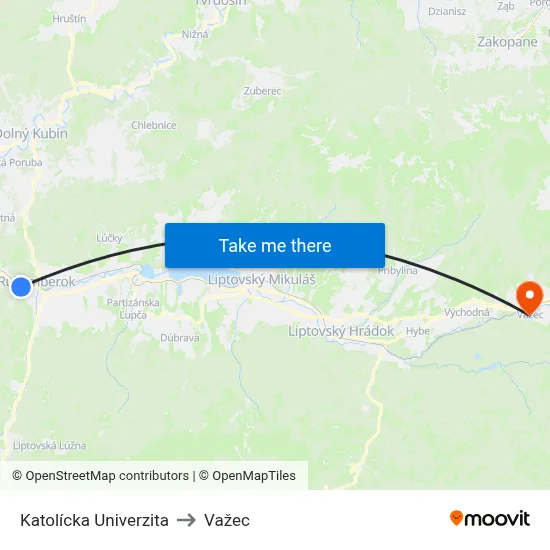 Katolícka Univerzita to Važec map
