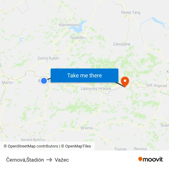 Černová,Štadión to Važec map