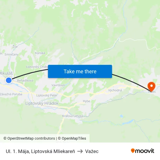 Ul. 1. Mája, Liptovská Mliekareň to Važec map