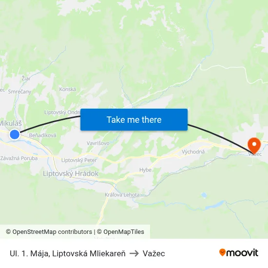 Ul. 1. Mája, Liptovská Mliekareň to Važec map