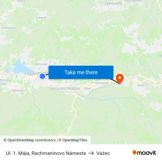 Ul. 1. Mája, Rachmaninovo Námeste to Važec map