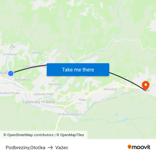 Podbreziny,Otočka to Važec map