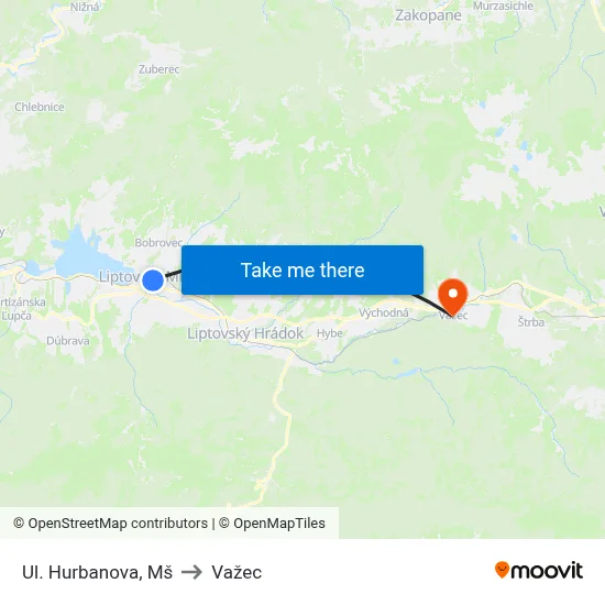 Ul. Hurbanova, Mš to Važec map