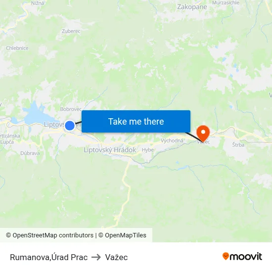 Rumanova,Úrad Prac to Važec map