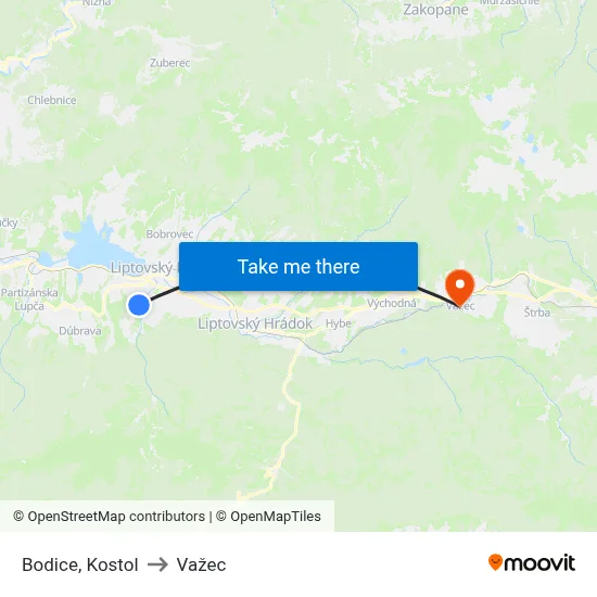 Bodice, Kostol to Važec map