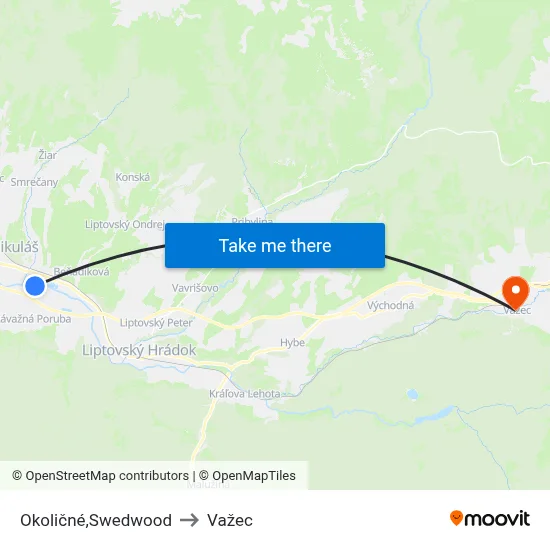 Okoličné,Swedwood to Važec map