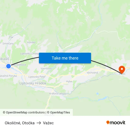 Okoličné, Otočka to Važec map