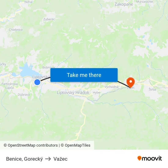 Benice, Gorecký to Važec map