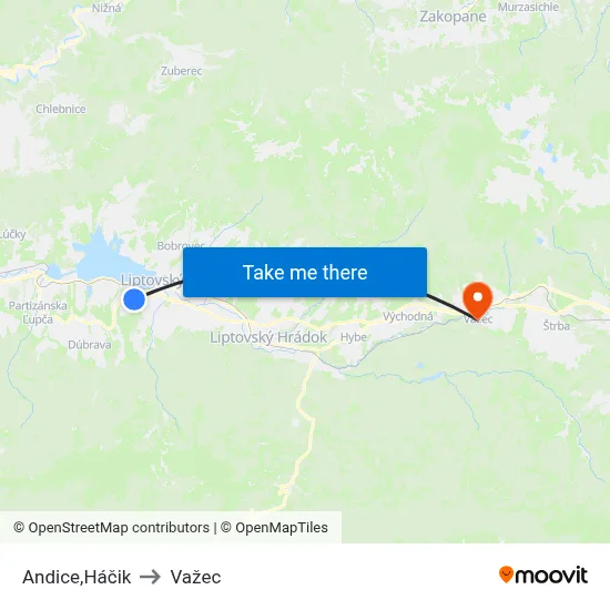 Andice,Háčik to Važec map