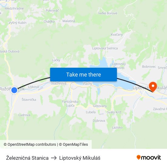 Železničná Stanica to Liptovský Mikuláš map