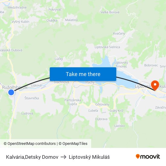 Kalvária,Detsky Domov to Liptovský Mikuláš map