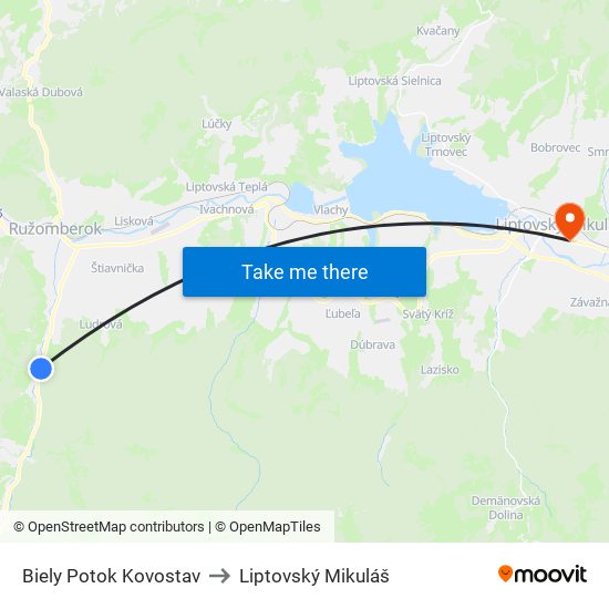 Biely Potok Kovostav to Liptovský Mikuláš map