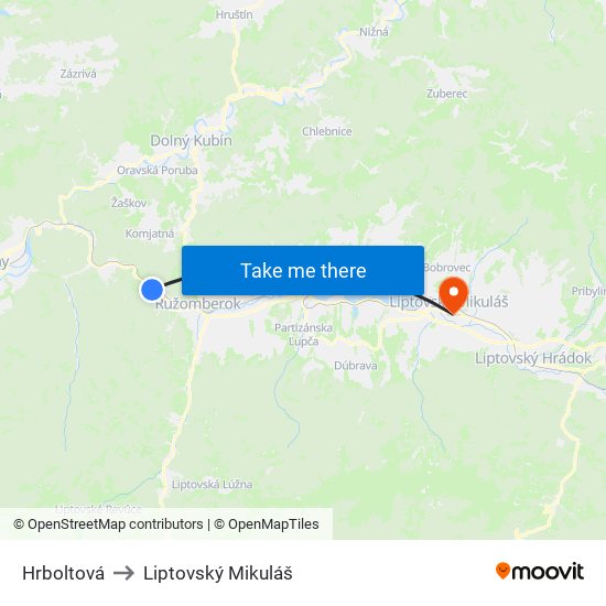 Hrboltová to Liptovský Mikuláš map