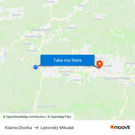 Klačno,Otočka to Liptovský Mikuláš map