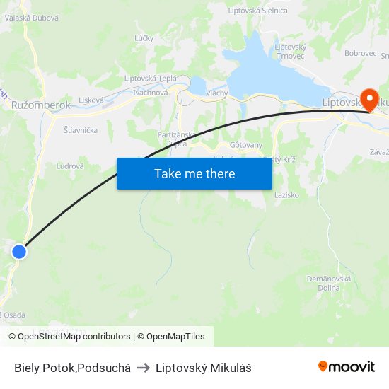 Biely Potok,Podsuchá to Liptovský Mikuláš map