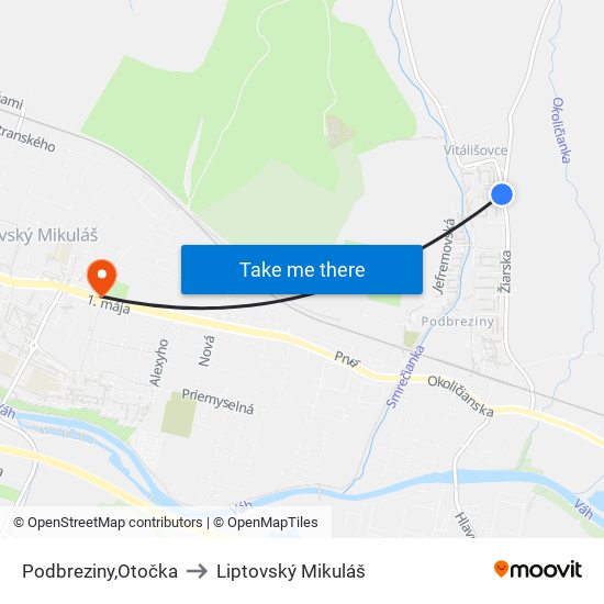 Podbreziny,Otočka to Liptovský Mikuláš map