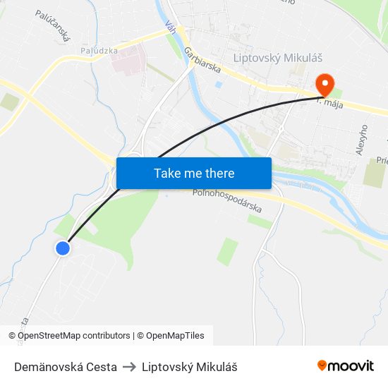 Demänovská Cesta to Liptovský Mikuláš map