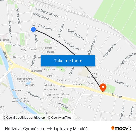 Hodžova, Gymnázium to Liptovský Mikuláš map