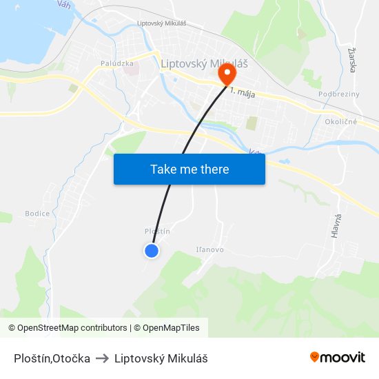 Ploštín,Otočka to Liptovský Mikuláš map