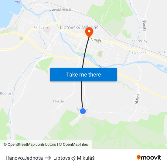 Iľanovo,Jednota to Liptovský Mikuláš map