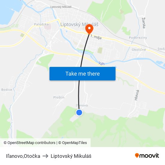 Iľanovo,Otočka to Liptovský Mikuláš map