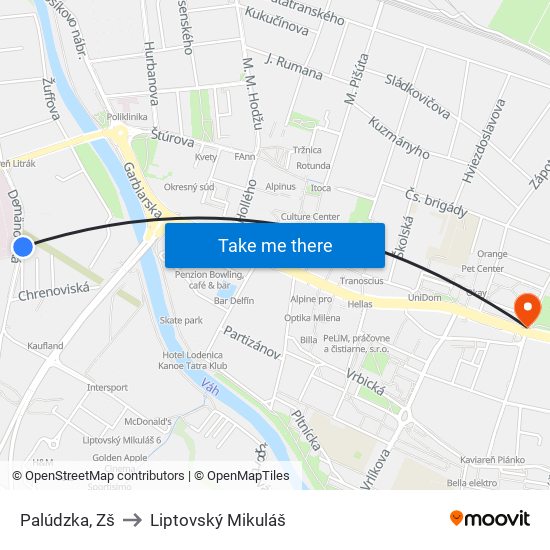 Palúdzka, Zš to Liptovský Mikuláš map