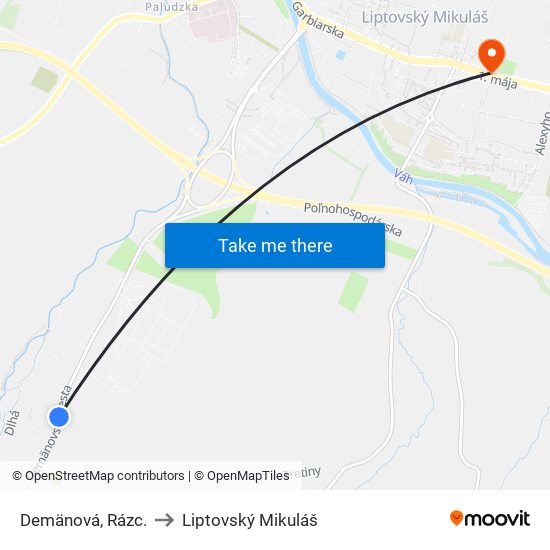 Demänová, Rázc. to Liptovský Mikuláš map