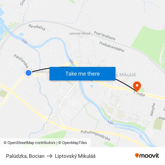 Palúdzka, Bocian to Liptovský Mikuláš map