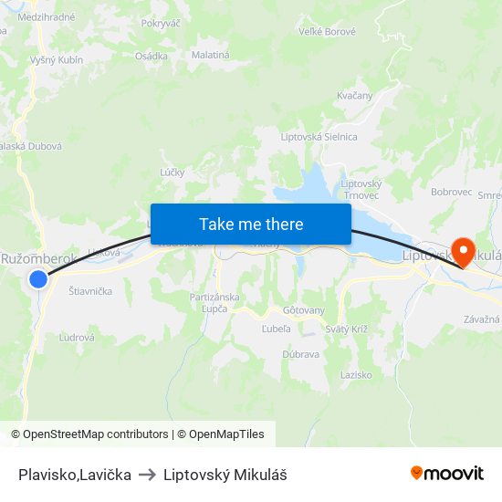 Plavisko,Lavička to Liptovský Mikuláš map