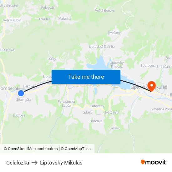 Celulózka to Liptovský Mikuláš map