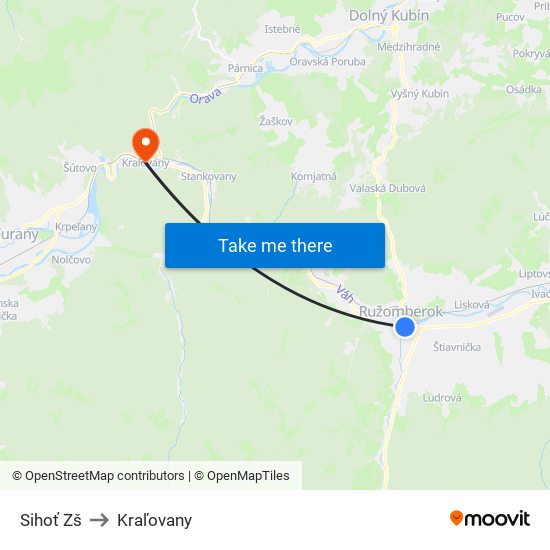 Sihoť Zš to Kraľovany map