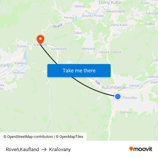 Roveň,Kaufland to Kraľovany map