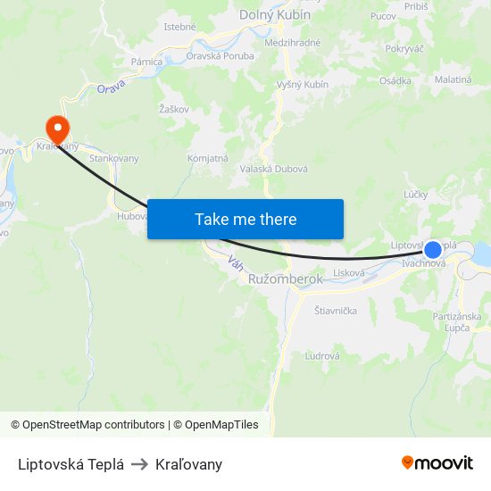 Liptovská Teplá to Kraľovany map