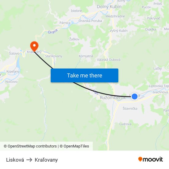 Lisková to Kraľovany map