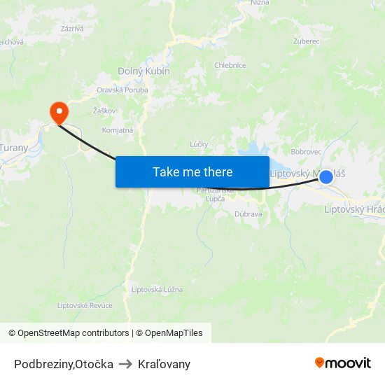 Podbreziny,Otočka to Kraľovany map