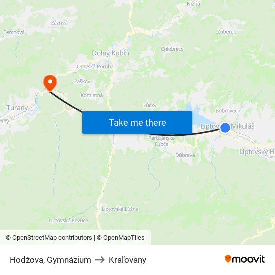 Hodžova, Gymnázium to Kraľovany map