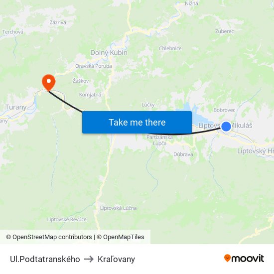 Ul.Podtatranského to Kraľovany map