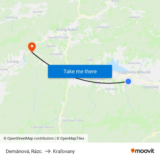 Demänová, Rázc. to Kraľovany map