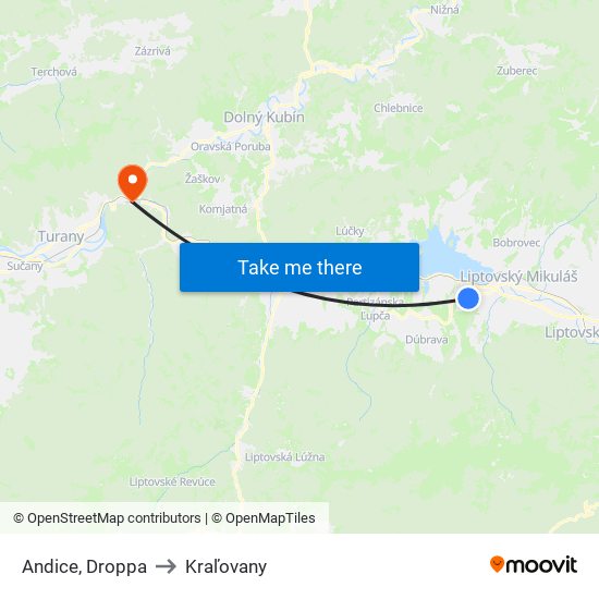 Andice, Droppa to Kraľovany map