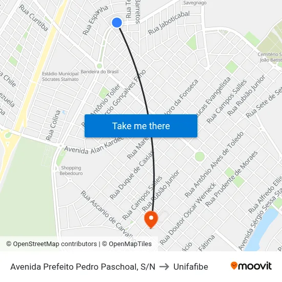 Avenida Prefeito Pedro Paschoal, S/N to Unifafibe map