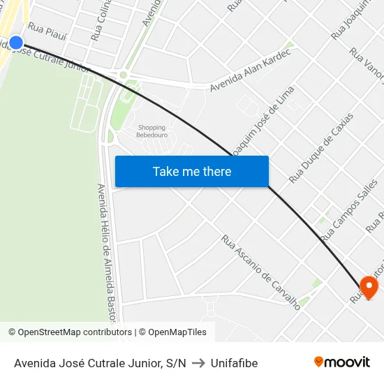 Avenida José Cutrale Junior, S/N to Unifafibe map