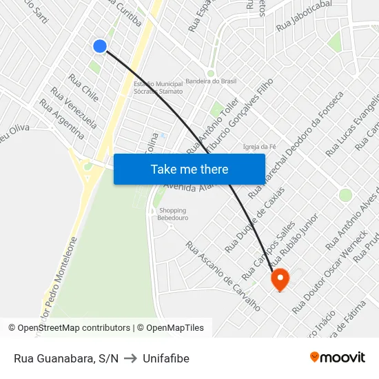 Rua Guanabara, S/N to Unifafibe map