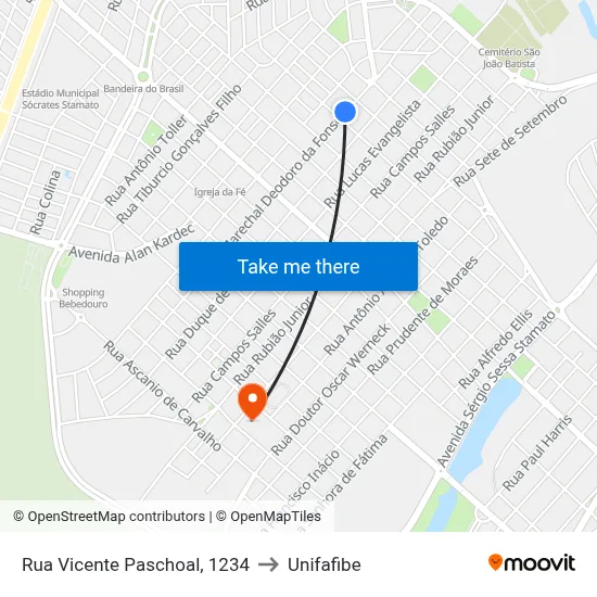 Rua Vicente Paschoal, 1234 to Unifafibe map