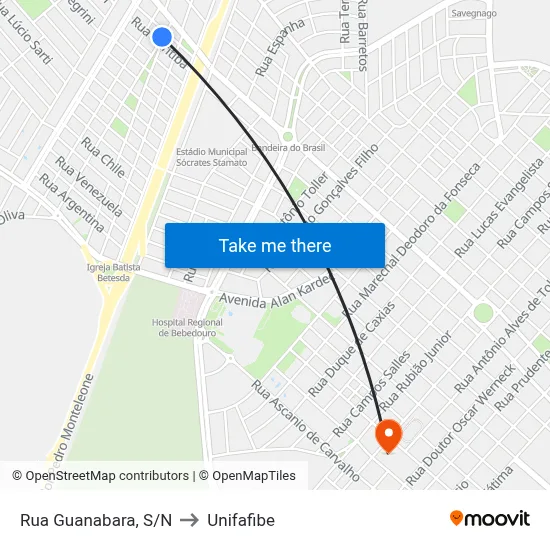 Rua Guanabara, S/N to Unifafibe map