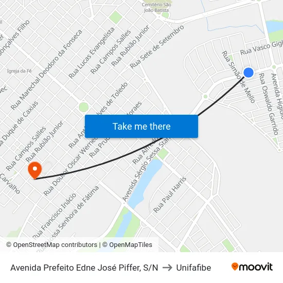 Avenida Prefeito Edne José Piffer, S/N to Unifafibe map