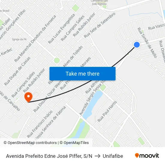 Avenida Prefeito Edne José Piffer, S/N to Unifafibe map