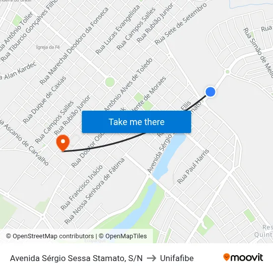 Avenida Sérgio Sessa Stamato, S/N to Unifafibe map
