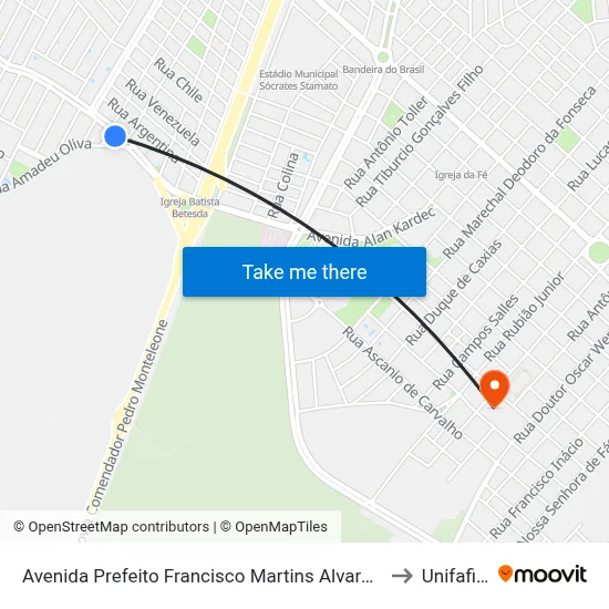 Avenida Prefeito Francisco Martins Alvarez, S/N to Unifafibe map