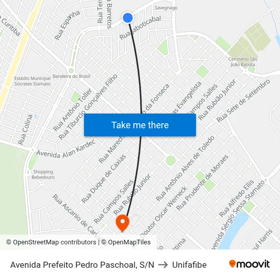 Avenida Prefeito Pedro Paschoal, S/N to Unifafibe map